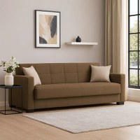 Canapea extensibila cu lada de depozitare living 210x78x78 cm – stofă, maro – Marbella - 1