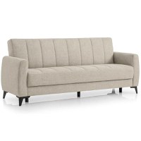 Canapea extensibila cu lada de depozitare living 215x85x90 cm – stofă, bej – Hilton - 1