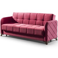 Canapea extensibila cu lada de depozitare living 215x85x90 cm – stofă, roz bordo (trandafiriu)– Roza - 1