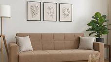 Canapea extensibila Marbella, cu lada de depozitare, 210 x 78 x 78 cm, stofa maro