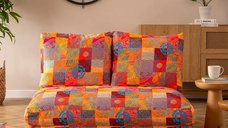 Canapea extensibila moderna Taida pentru 2 persoane, 180x120 cm, stofa multicolor