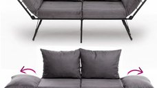 Canapea extensibila Viper 2 locuri 180x60 cm – stofa gri si cadru metalic negru