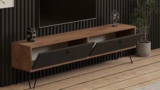 Comoda televizor Side pentru living culoare nuc si negru,160 cm