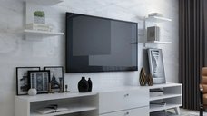 Comoda TV Alma Homs Alba cu 2 Rafturi Suspendate, 1200 mm