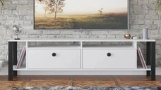 Comoda tv cu picioare metal Homs 150 cm, alb-negru,30402