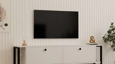Comoda tv culoare alb  cu picioare metal culoare negru160x50x25 cm