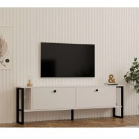 Comoda tv culoare alb  cu picioare metal culoare negru160x50x25 cm - 1