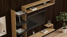 Comoda tv pentru perete cu raft,  culoare nuc si antracit 180 cm