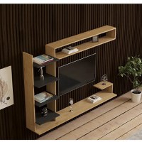 Comoda tv pentru perete cu raft,  culoare nuc si antracit 180 cm - 1
