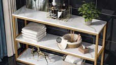 Consola Aura din metal profil culoare auriu si blad alb 110 cm
