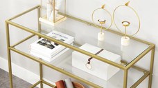 Consola Carolina din sticla si metal culoare auriu, 90x80x30 cm