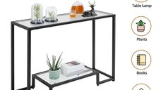 Consola Daria din sticla si metal negru, 100 cm