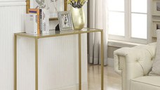 Consola din sticla si metal culoare auriu 100 cm