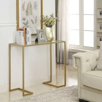 Consola din sticla si metal culoare auriu 100 cm - 1