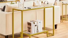 Consola din sticla si metal profil culoare auriu 100 cm