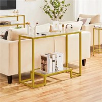 Consola din sticla si metal profil culoare auriu 100 cm - 1