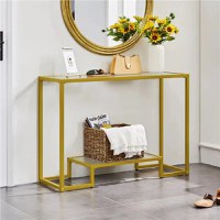 Consola din sticla si metal profil culoare auriu 100 cm - 1
