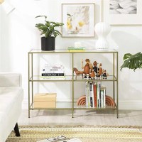 Consola din sticla si metal profil culoare auriu 100x73x30 cm - 1