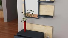 Corp suspendat cu oglinda pentru hol, Mina Homs, 60 x 87.5 x 31.3 cm, stejar/gri