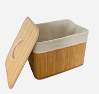 Coș de depozitare cu capac din bambus, elegant și practic, cu interior textil - 1