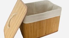 Coș de depozitare cu capac din bambus, elegant și practic, cu interior textil