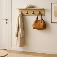 Cuier cu 4 agatatori si polita, AnatolyaHoms,  60 x 16 x 15 cm, stejar - 1