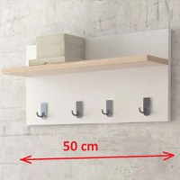 Cuier cu 4 agatatori si polita, Homs, 50 x 30 x 14 cm, stejar,alb - 1
