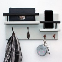 Cuier din lemn cu 4 agatatori si 2 polite 1002 Homs 40 x 20 cm, verde marin - 1