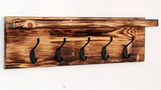 Cuier din lemn cu 5 agatatori Eli Homs, 65 x 20 cm, maro rustic