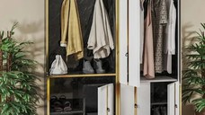 Cuier hol cu pantofar alb -auriu-negru, Homs 181 x 35 x 138 cm,31006