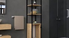 Dulap  Charlie pentru baie culoare stejar si negru 162 cm