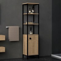 Dulap  Charlie pentru baie culoare stejar si negru 162 cm - 1