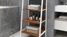 Dulapior cu etajere pentru baie si bucatarie, alb si nuc, 100  cm