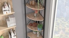 Etajera de colt cu pal-structura metal,seria 440, Homs, 160x45x29 cm, nuc/negru,20488