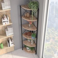 Etajera de colt cu pal-structura metal,seria 440, Homs, 160x45x29 cm, nuc/negru,20488 - 1