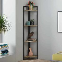 Etajera de colt cu structura metal, Koln Homs, 160x35x35 cm, nuc/negru,20243 - 1