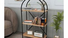 Etajera Homs cu 3 polite, nuc si metal, 100 x 52 x 25 cm