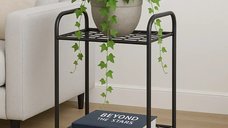 Etajera metal pentru flori 2 rafturi Decor Homs 33 x 60 x 31 cm, negru
