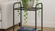 Etajera metal pentru flori 2 rafturi Decor Homs 33 x 60 x 31 cm, negru