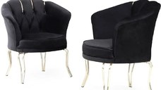 Fotoliu Viena, scaun, negru-auriu, picioare metal auriu, Homs