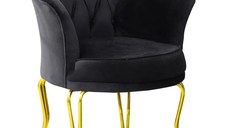 Fotoliu Viena, scaun, negru-auriu, picioare metal auriu, Homs