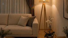Lampadar corp lemn  textil,nuc- bej, Homs, 153 cm,40006