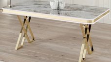 Masa alba cu aspect marmorat Lux, 160 x 80 x 74 cm