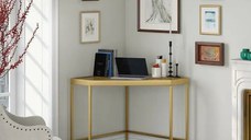 Masa birou colt Corner,sticla,Homs, 100 x 75 x 75 cm, gold