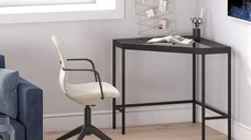 Masa birou colt Corner,sticla,Homs, 100 x 75 x 75 cm, negru