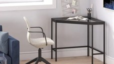 Masa birou colt Corner,sticla,Homs, 100 x 75 x 75 cm, negru