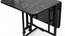 Masa Bucatarie pliabila cu roti Homs negru marmorat 120 x 80 x 74 cm