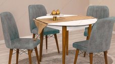 Masa bucatarie rotunda Brigitte, culoare alb si nuc, 90 cm