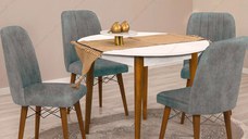 Masa bucatarie rotunda Brigitte, culoare alb si nuc, 90 cm