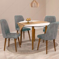 Masa bucatarie rotunda Brigitte, culoare alb si nuc, 90 cm - 1